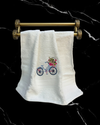 Mrijaa Bamboo Hand Towel – Vintage Bicycle Bliss (White)